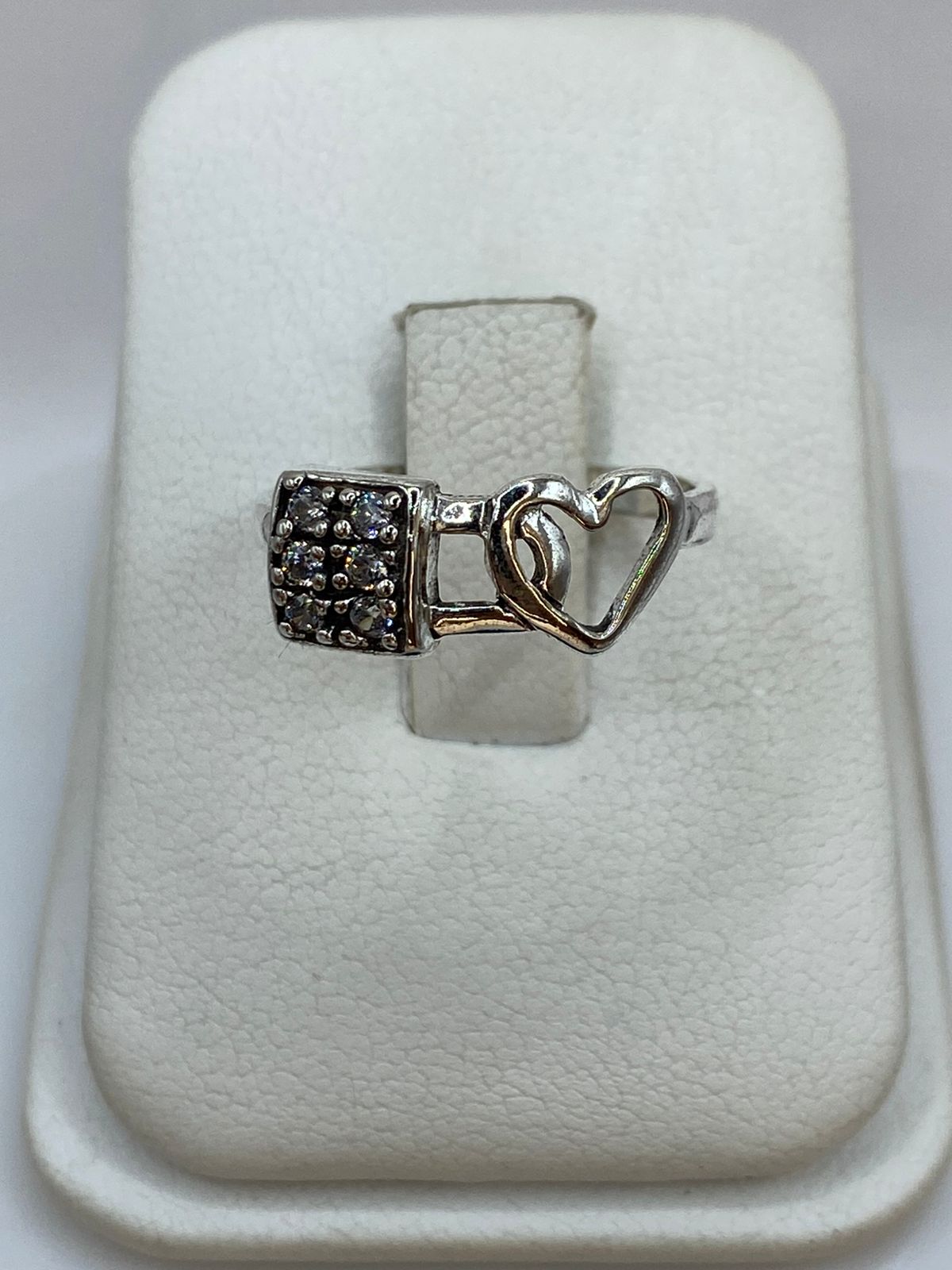 Anillo Corazón y Candado con Zirconia en Plata 925