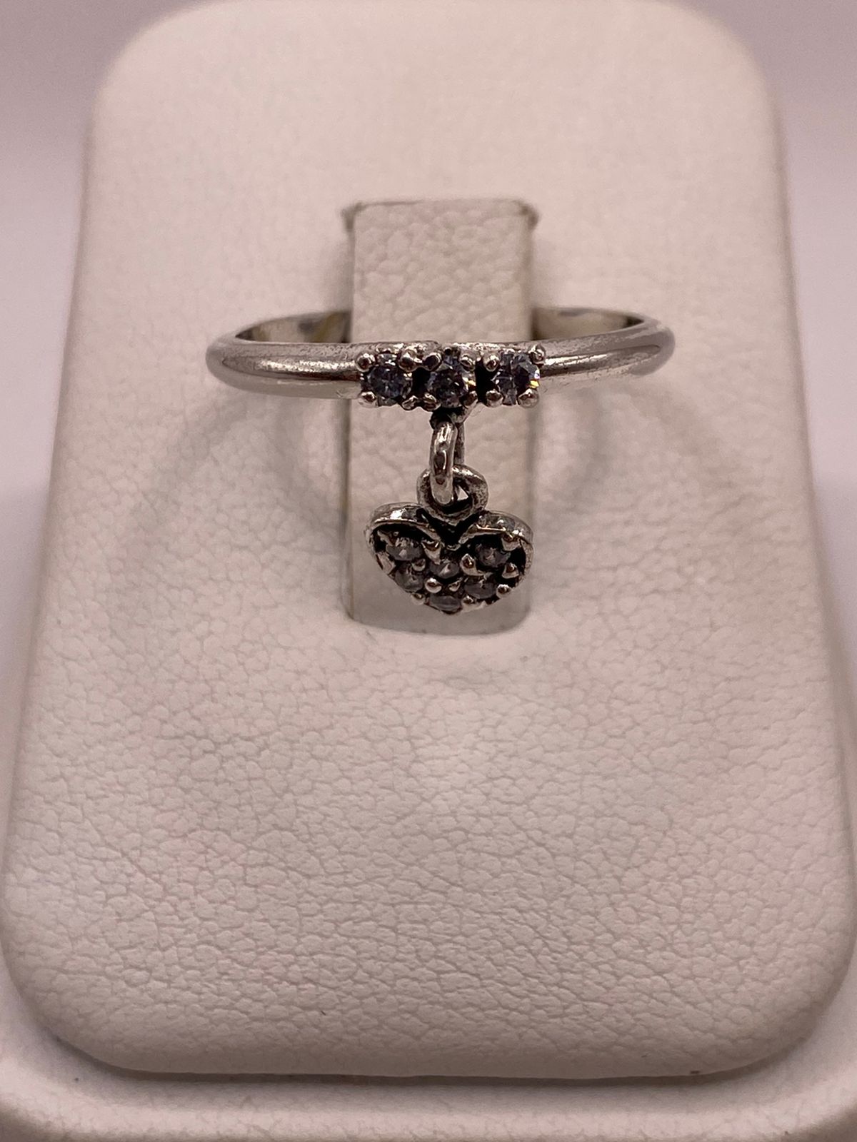 Anillo de Corazón Colgante con Zirconias Blancas en Plata Ley 925