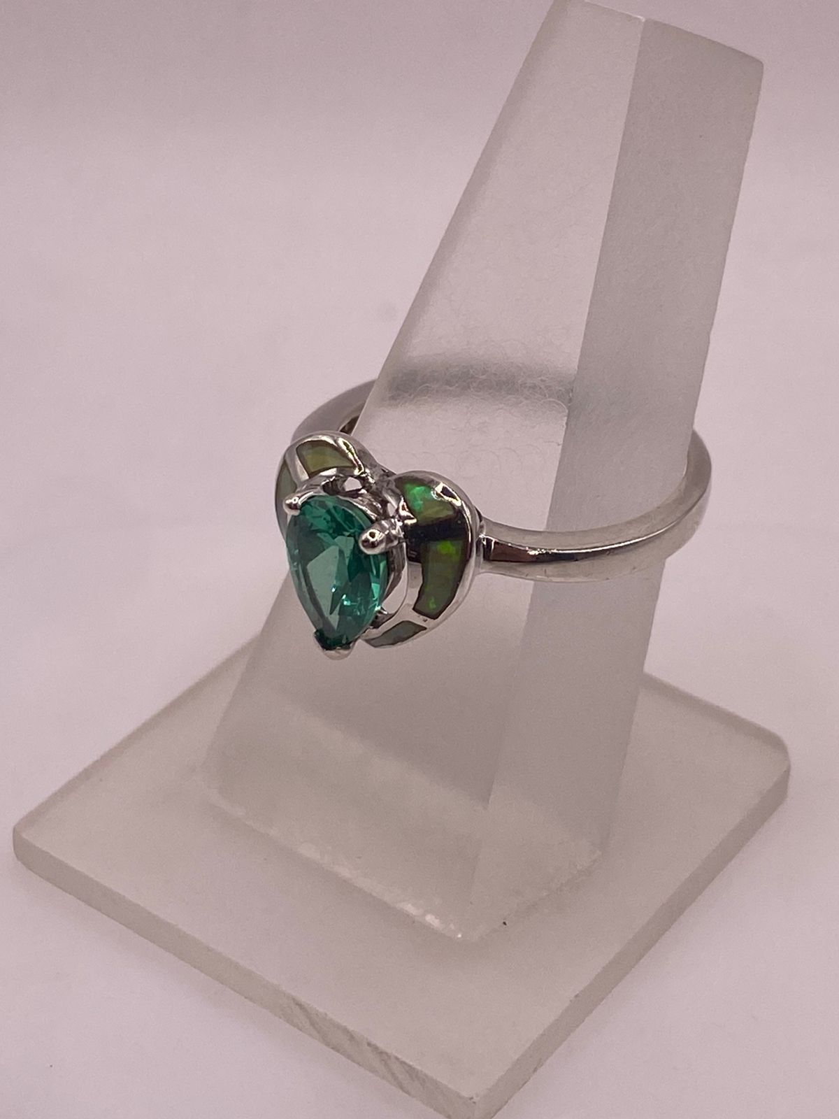 💍💚ANILLO CORAZÓN ÓPALO VERDE & ZIRCONIA ESMERALDA  PLATA 925