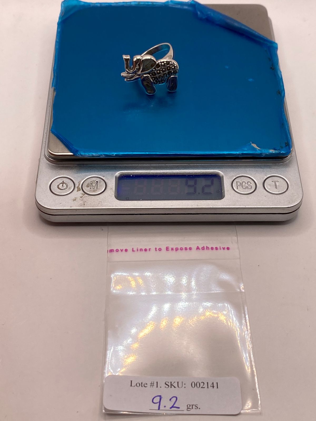 Anillo Elefante Artesanal con Abalón y Marquesitas en Plata Ley 925