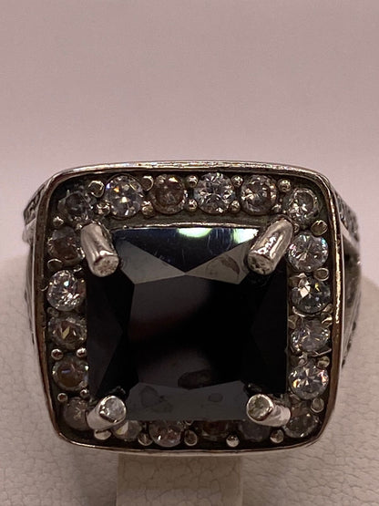 Anillo Elegante Cuadrado con Zirconia Negra Plata Ley 925, sello de autenticidad Plata Ley .925