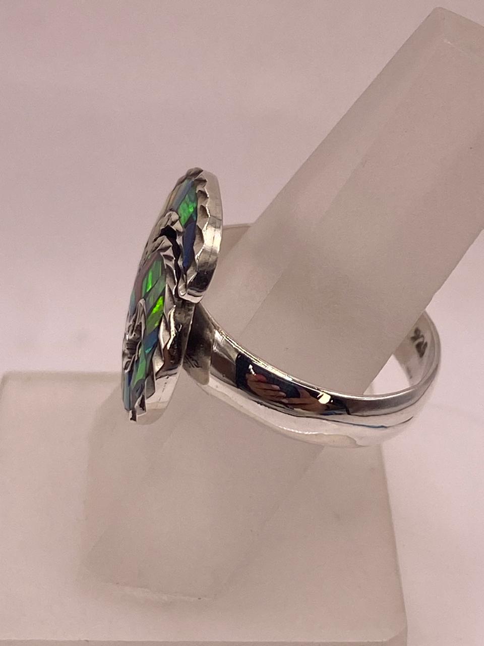 ANILLO ESPIRAL CON ÓPALO DE FUEGO MULTICOLOR EN PLATA LEY .950