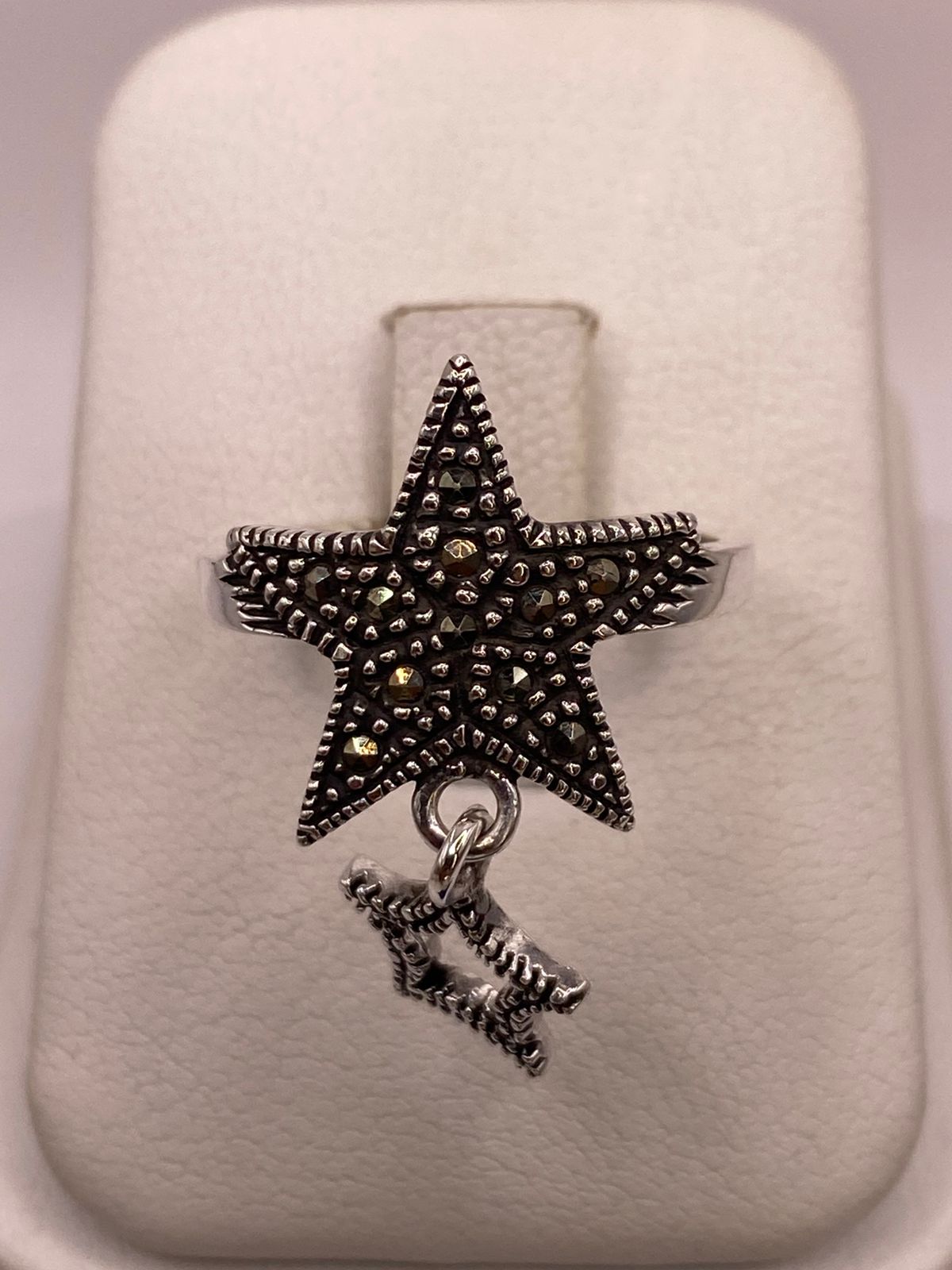 Anillo Estrella Colgante con Marquesitas en Plata Ley 925