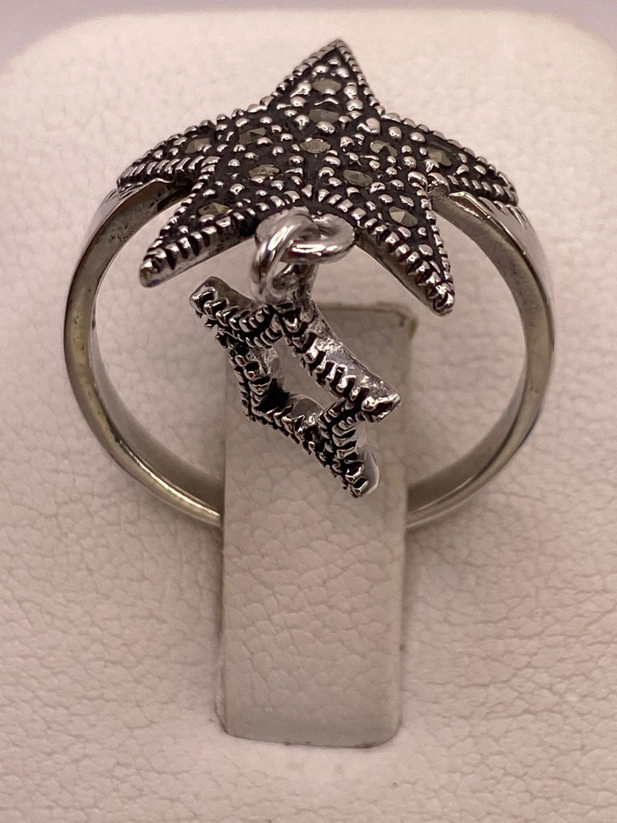 Anillo Estrella Colgante con Marquesitas en Plata Ley 925