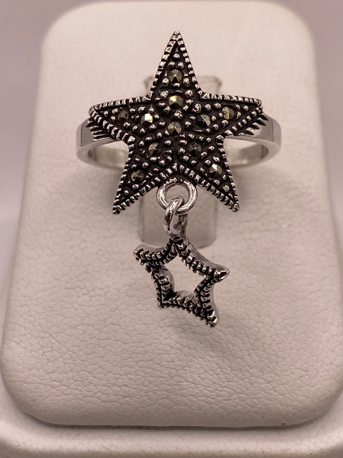 Anillo Estrella Colgante con Marquesitas en Plata Ley 925