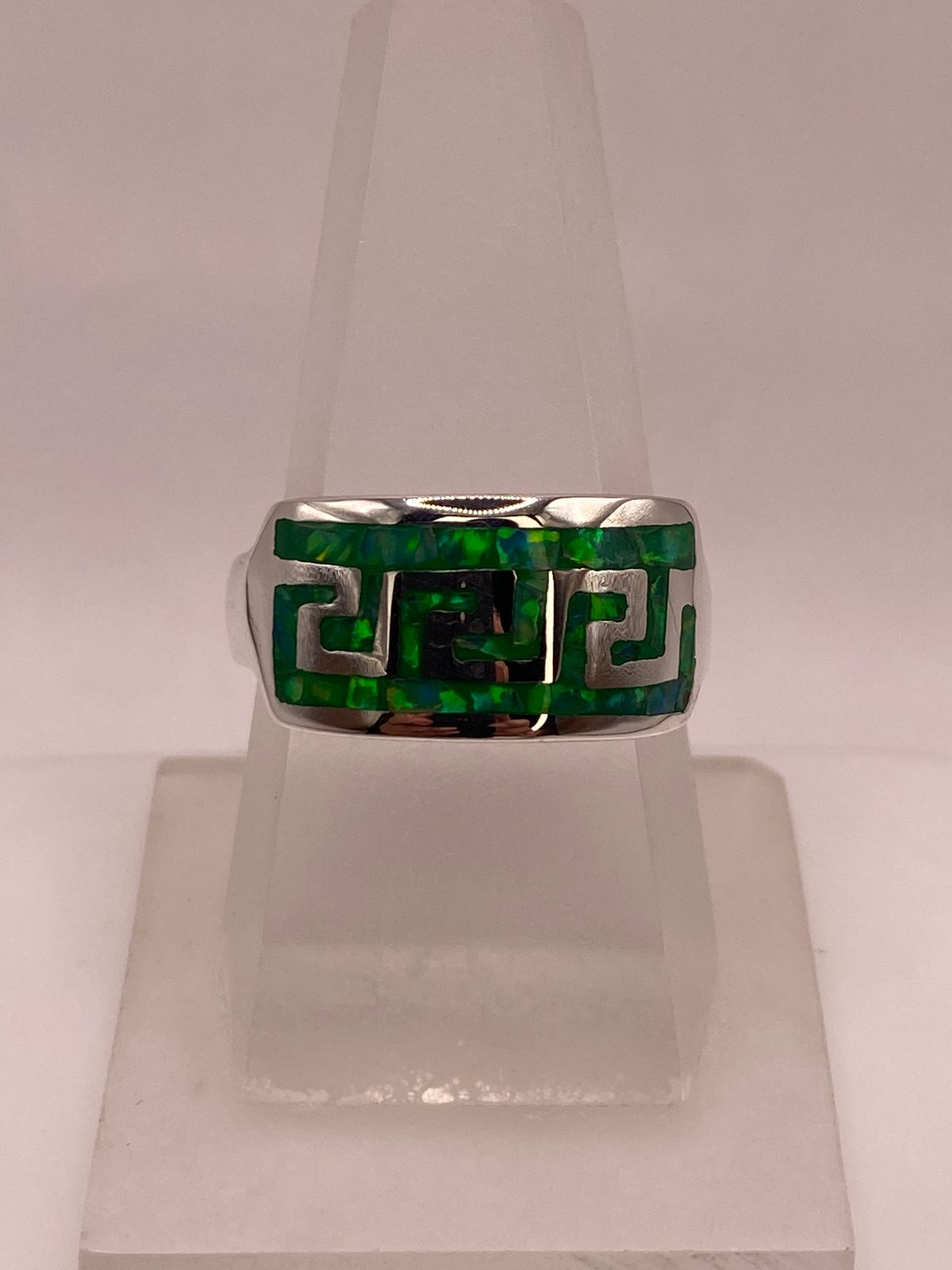 ANILLO GEOMÉTRICO DE PLATA LEY 950 CON ÓPALO VERDE Y AZUL