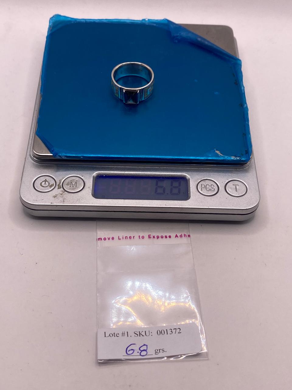 ANILLO GRECA CON ÓPALO DE FUEGO Y ZIRCONIA EN PLATA LEY .950