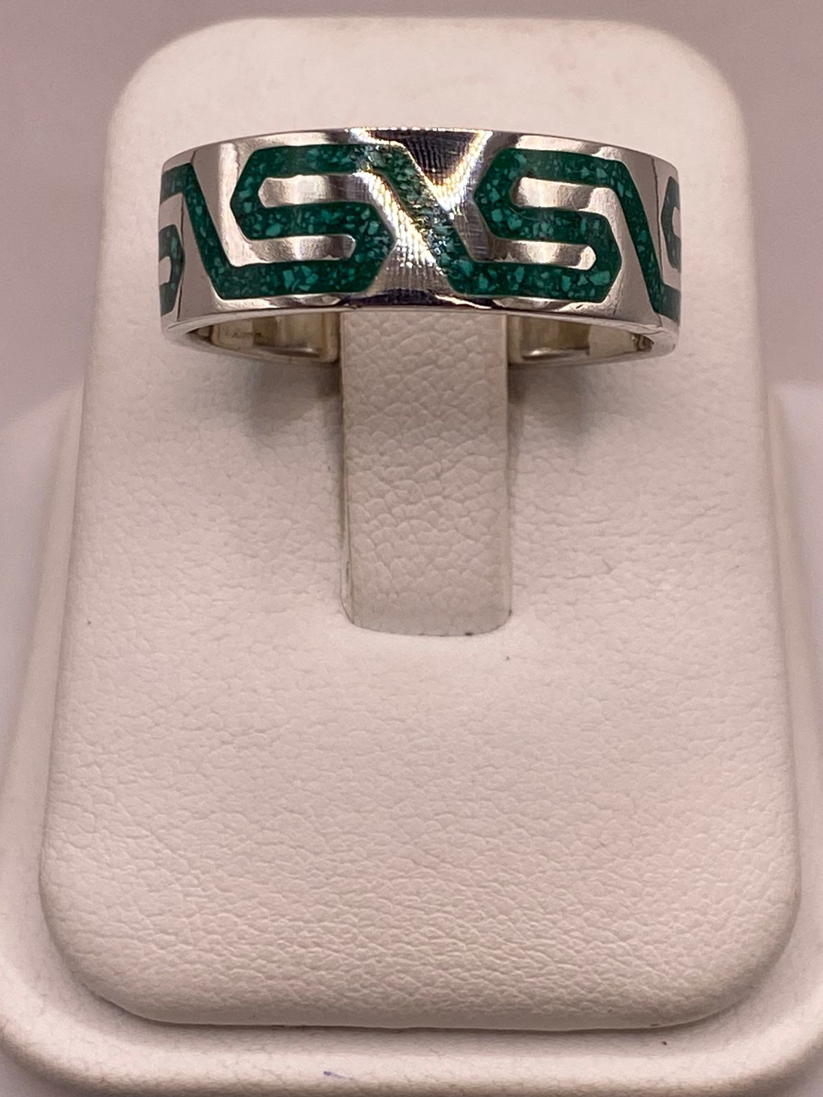 Anillo Greca Verde de Plata .925 con Incustracion Verde