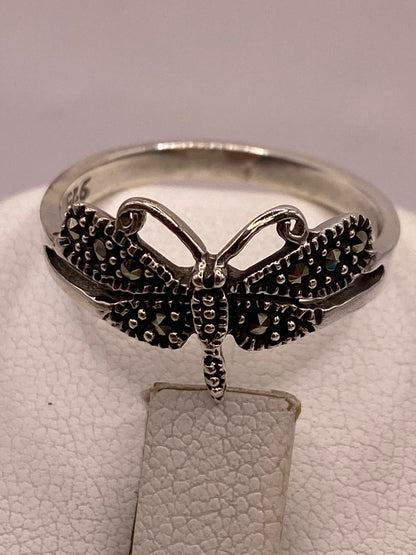 Anillo Libélula Vintage con Marquesitas en Plata Ley 925, sello de autenticidad Plata Ley .925