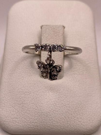 Anillo de Mariposa Colgante con Zirconias Blancas en Plata Ley 925