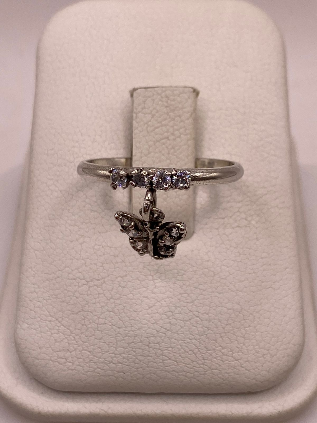 Anillo de Mariposa Colgante con Zirconias Blancas en Plata Ley 925
