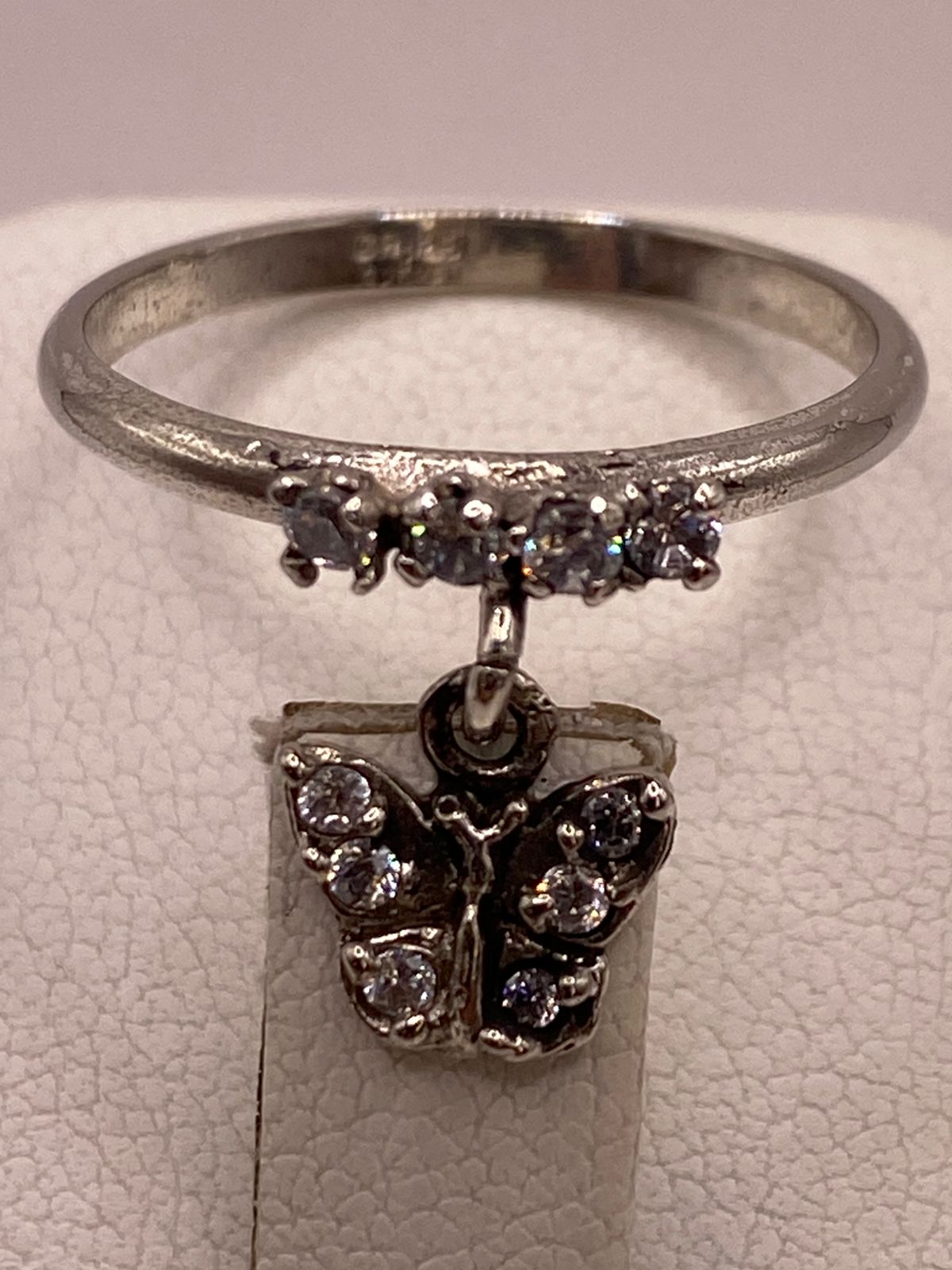 Anillo de Mariposa Colgante con Zirconias Blancas en Plata Ley 925