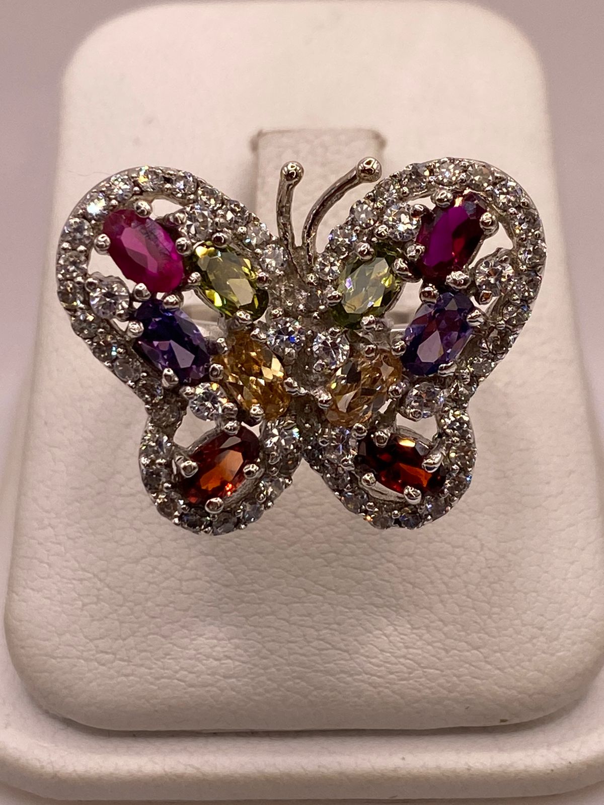 Anillo Mariposa Multicolor con Zirconias Brillantes en Plata Ley 925