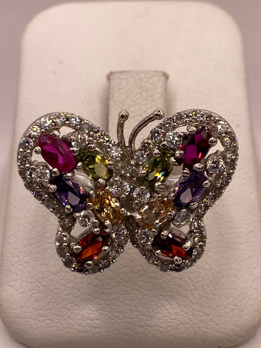 Anillo Mariposa Multicolor con Zirconias Brillantes en Plata Ley 925
