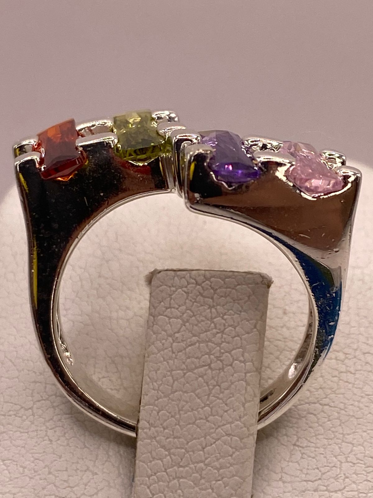 Anillo Multicolor de Zirconias Baguette Plata Ley 925