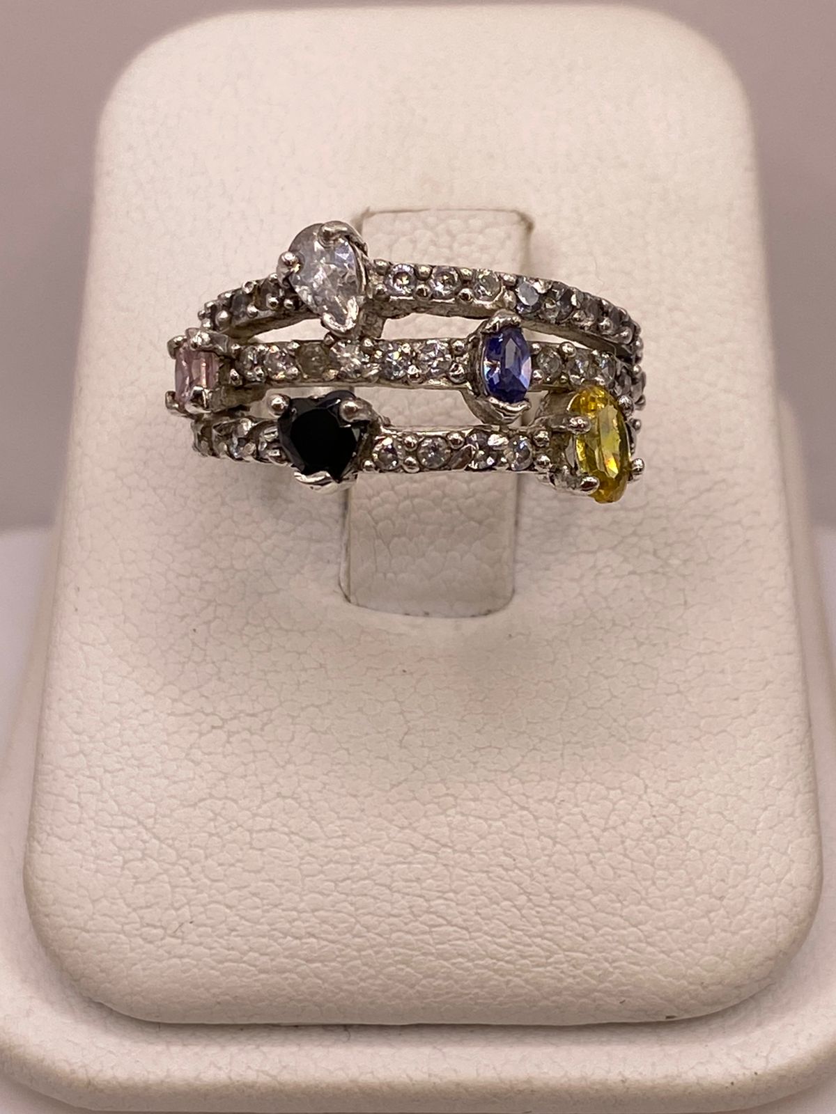 Anillo Multicolor con Zirconias en Plata Ley 925