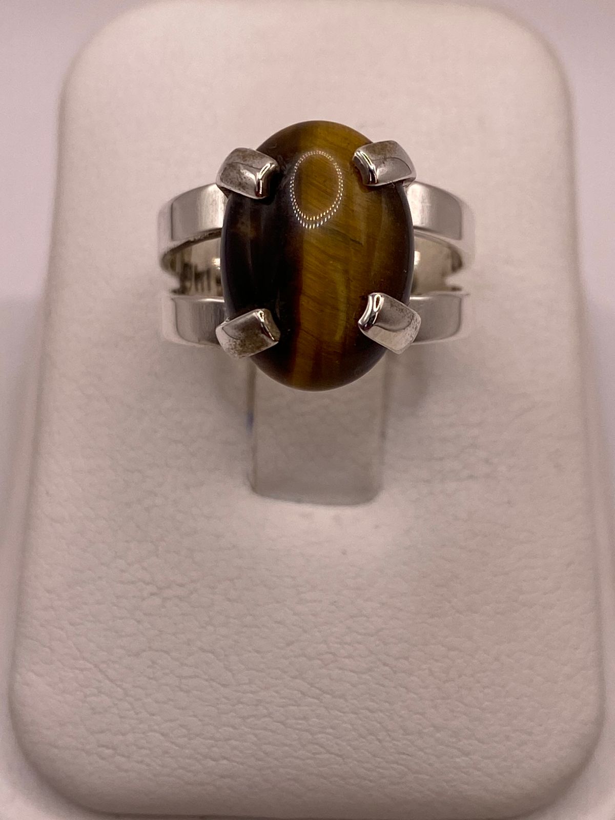 ANILLO OJO DE TIGRE DE PLATA LEY 925