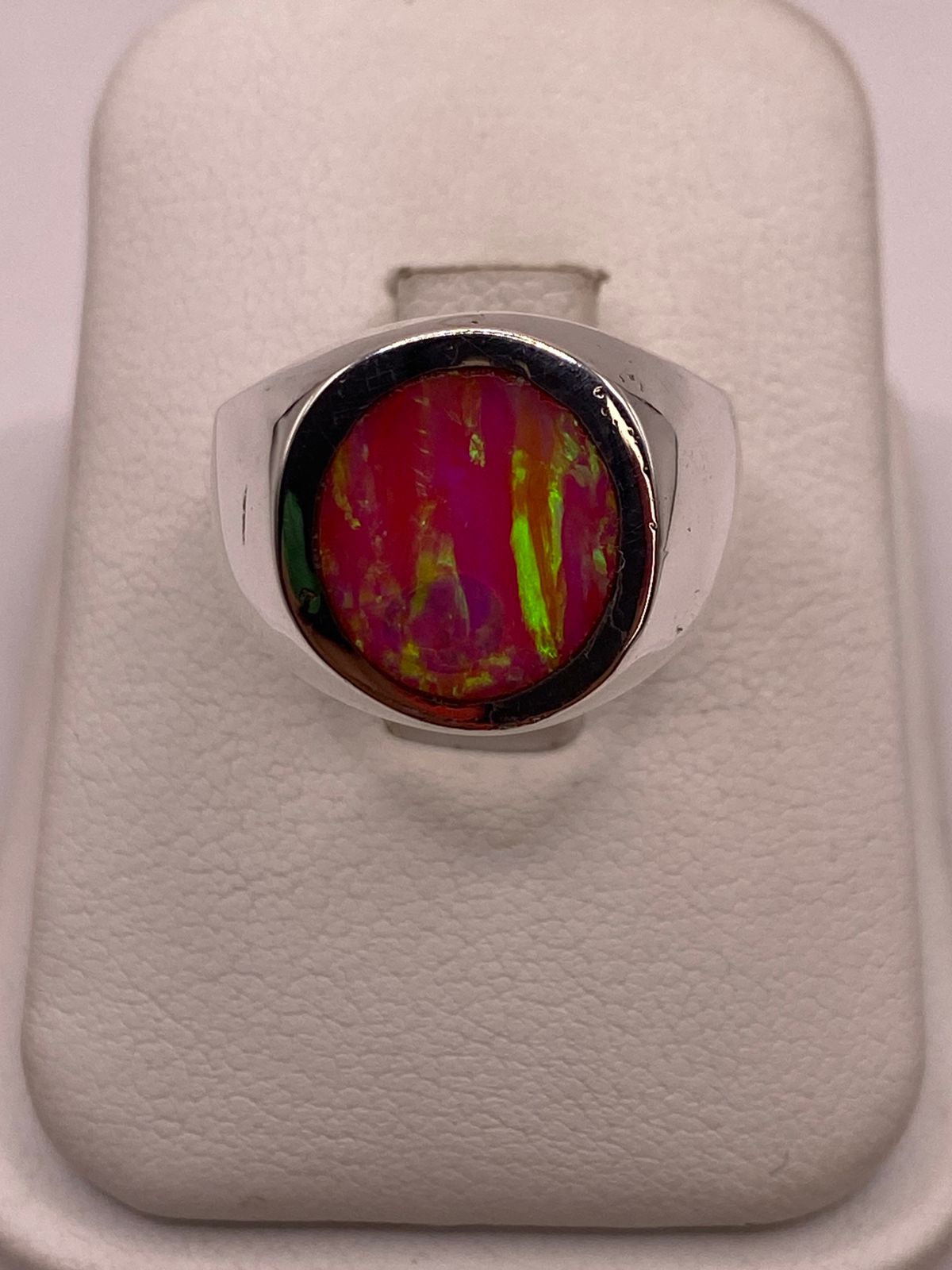 ANILLO DE ÓPALO DE FUEGO ROSA EN PLATA LEY .925