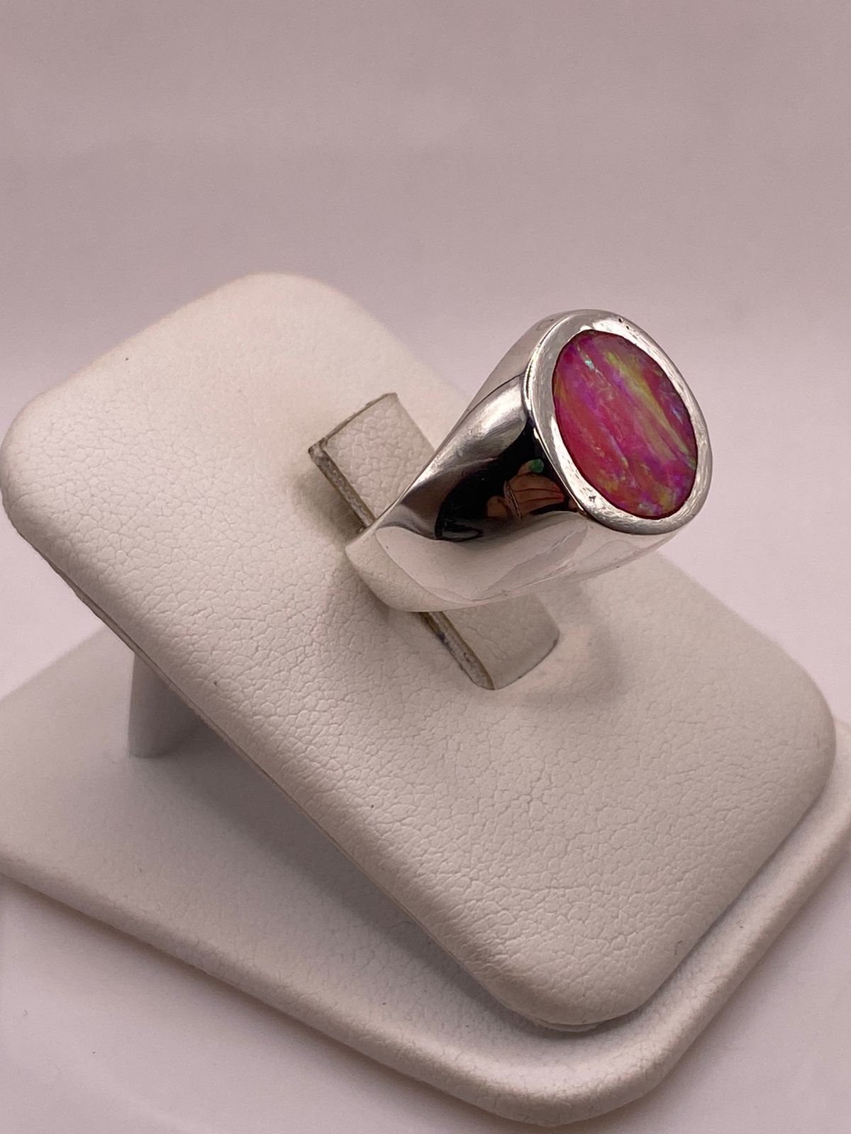 ANILLO DE ÓPALO DE FUEGO ROSA EN PLATA LEY .925