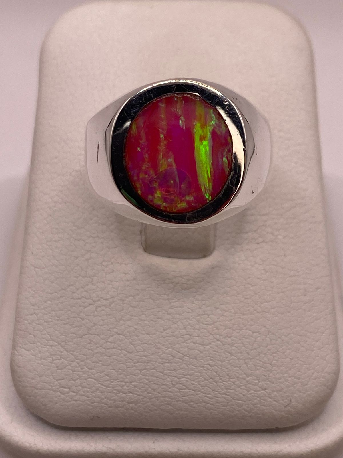 ANILLO DE ÓPALO DE FUEGO ROSA EN PLATA LEY .925