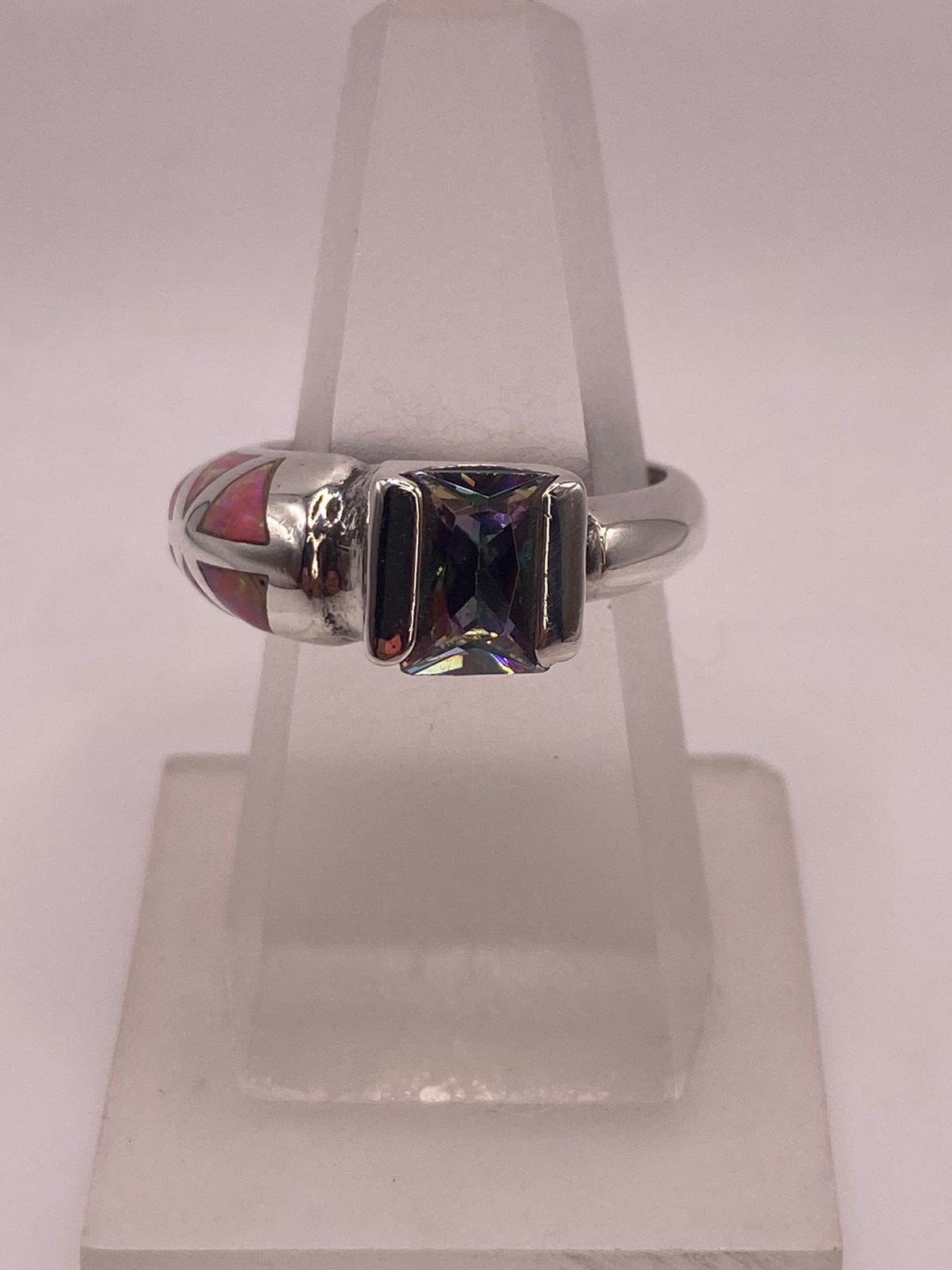 💍🌸 ANILLO ÓPALO ROSA TRIANGULAR & ZIRCONIA MÍSTICA PLATA 950
