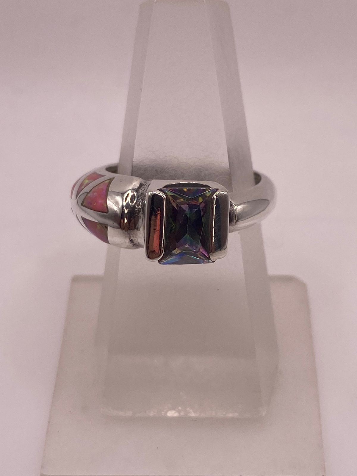 💍🌸 ANILLO ÓPALO ROSA TRIANGULAR & ZIRCONIA MÍSTICA PLATA 950