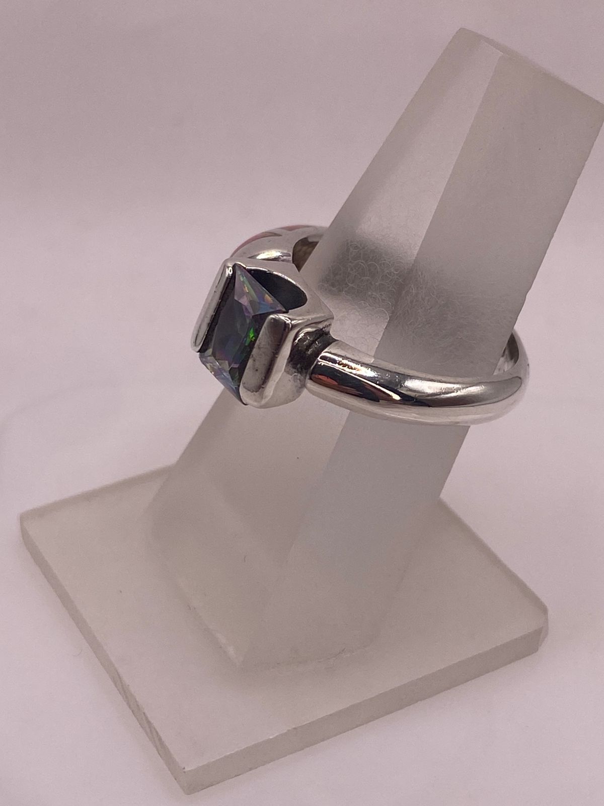 💍🌸 ANILLO ÓPALO ROSA TRIANGULAR & ZIRCONIA MÍSTICA PLATA 950
