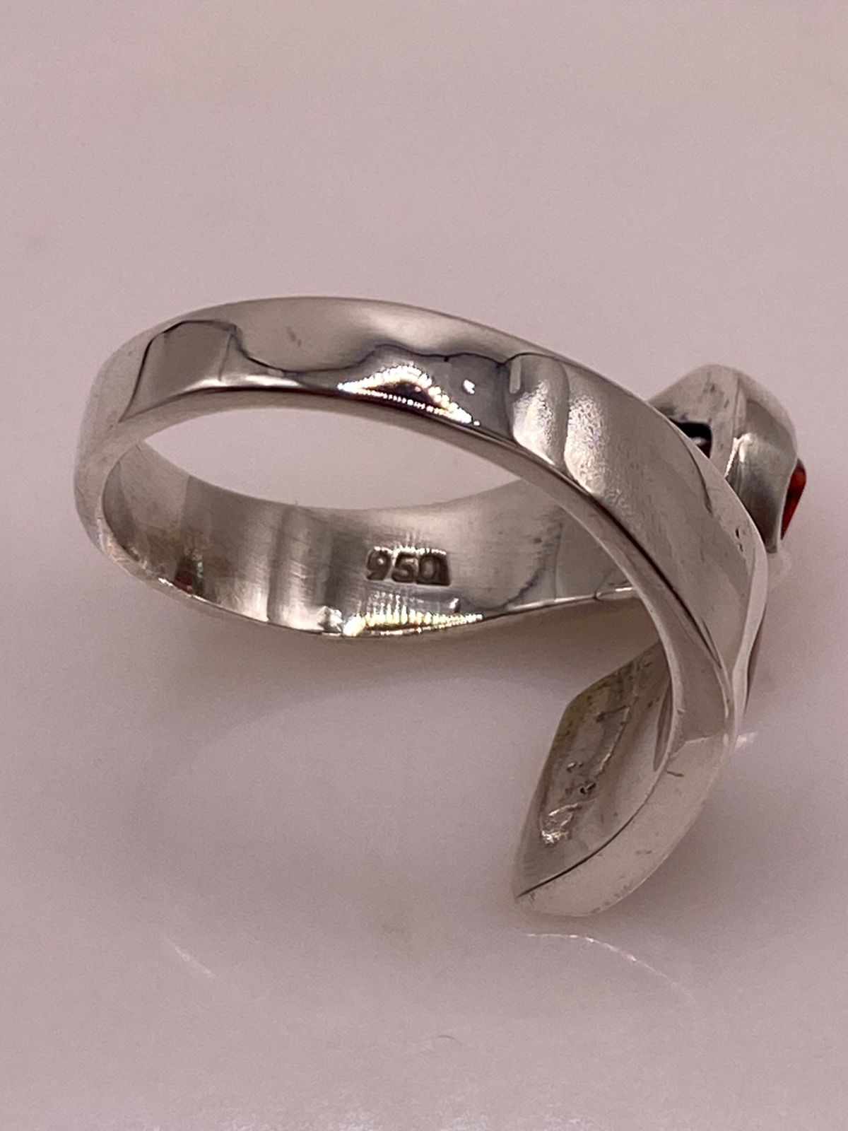 🧡 ANILLO DE PLATA .950 CON ZIRCONIA NARANJA Y ÓPALO DE FUEGO DISEÑO ABIERTO MODERNO
