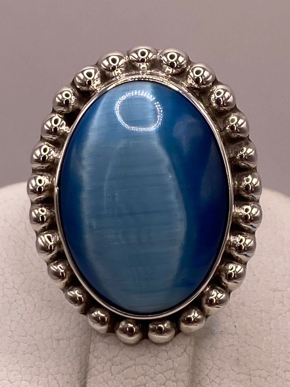 ANILLO DE PLATA LEY 925 CON ÁGATA AZUL