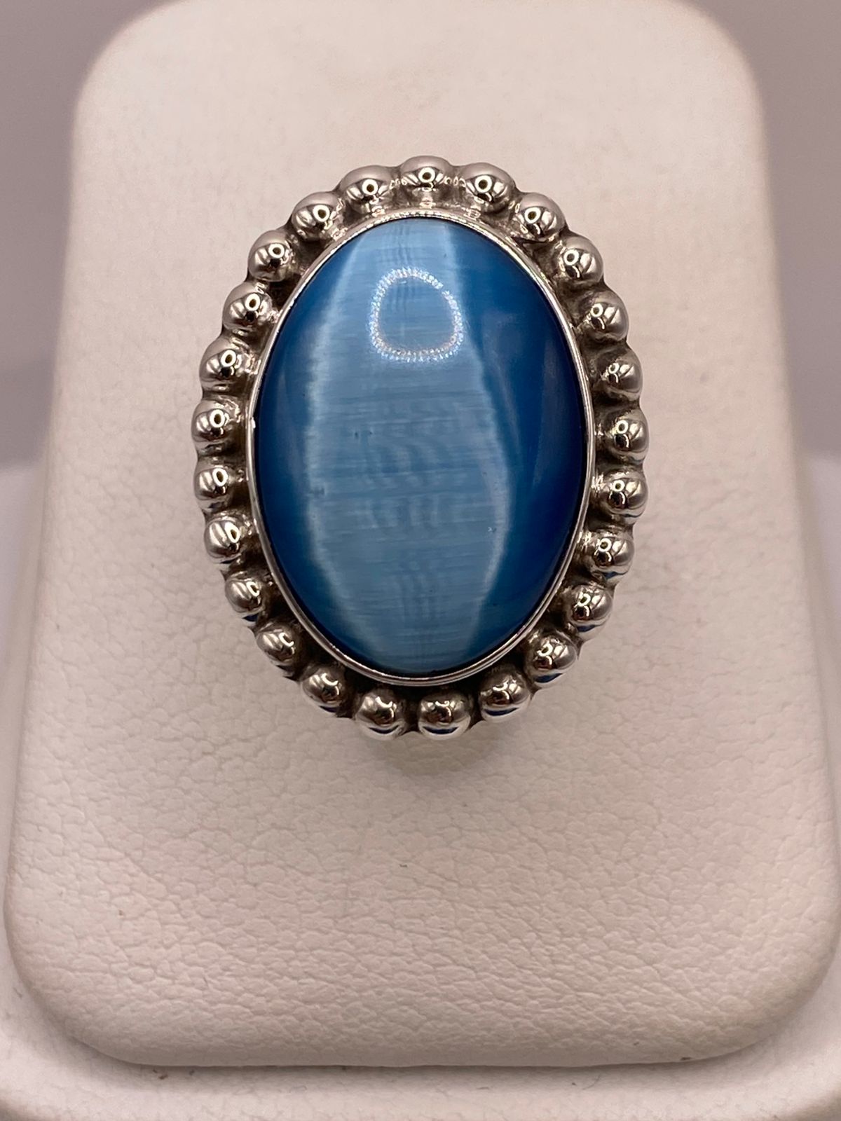 ANILLO DE PLATA LEY 925 CON ÁGATA AZUL
