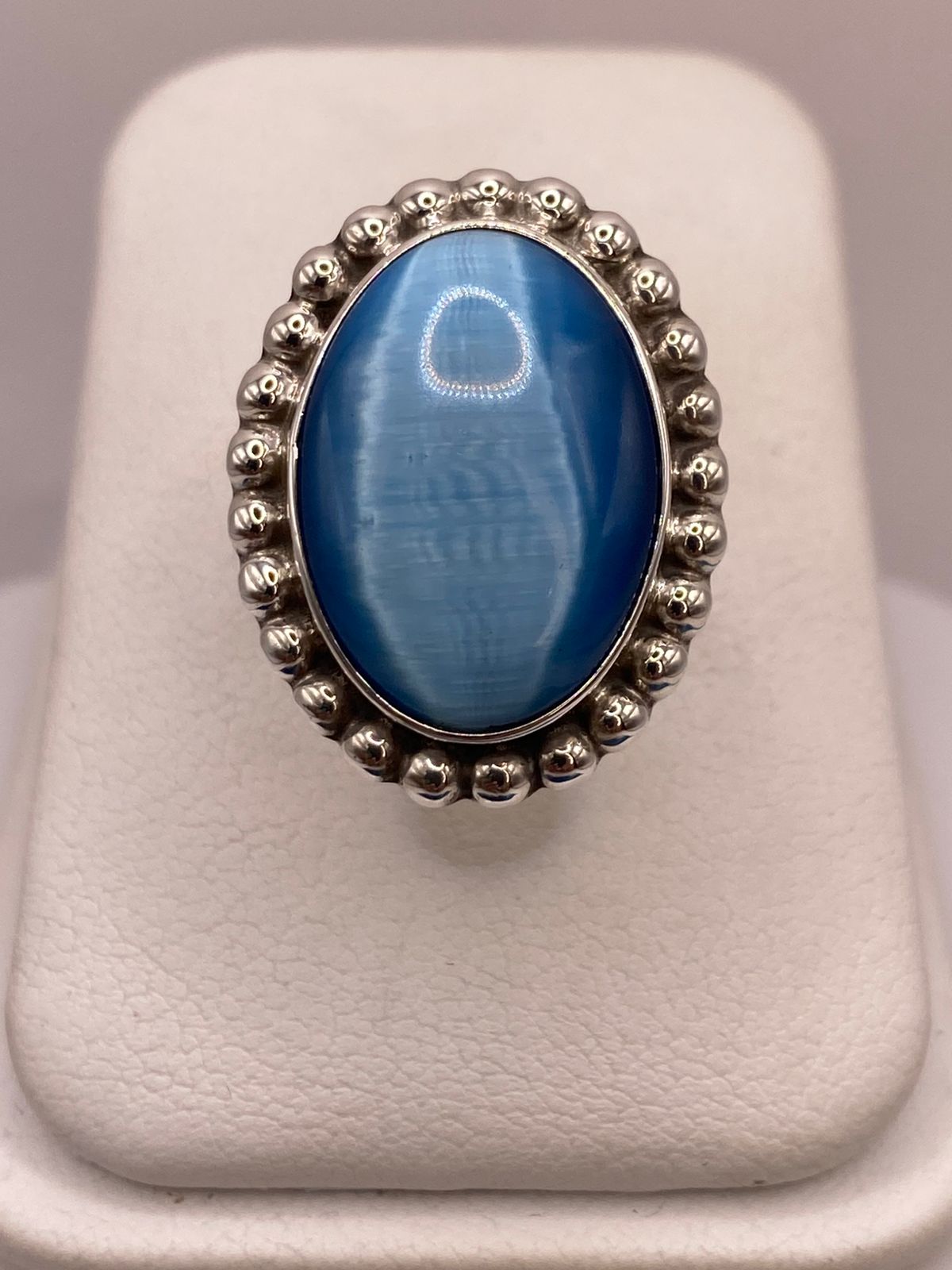 ANILLO DE PLATA LEY 925 CON ÁGATA AZUL