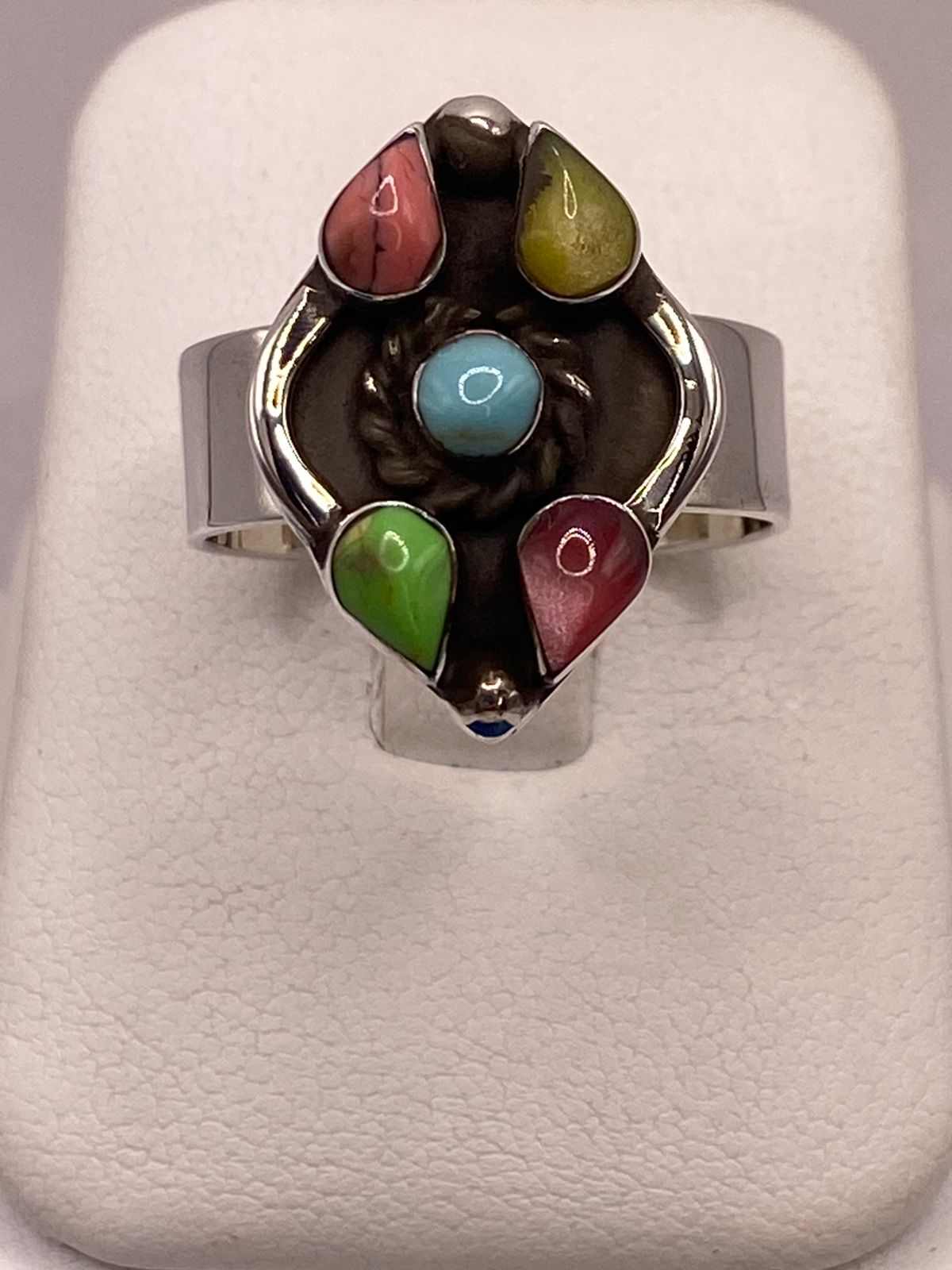 ANILLO DE PLATA LEY 925 CON ÁGATAS NATURALES MULTICOLOR