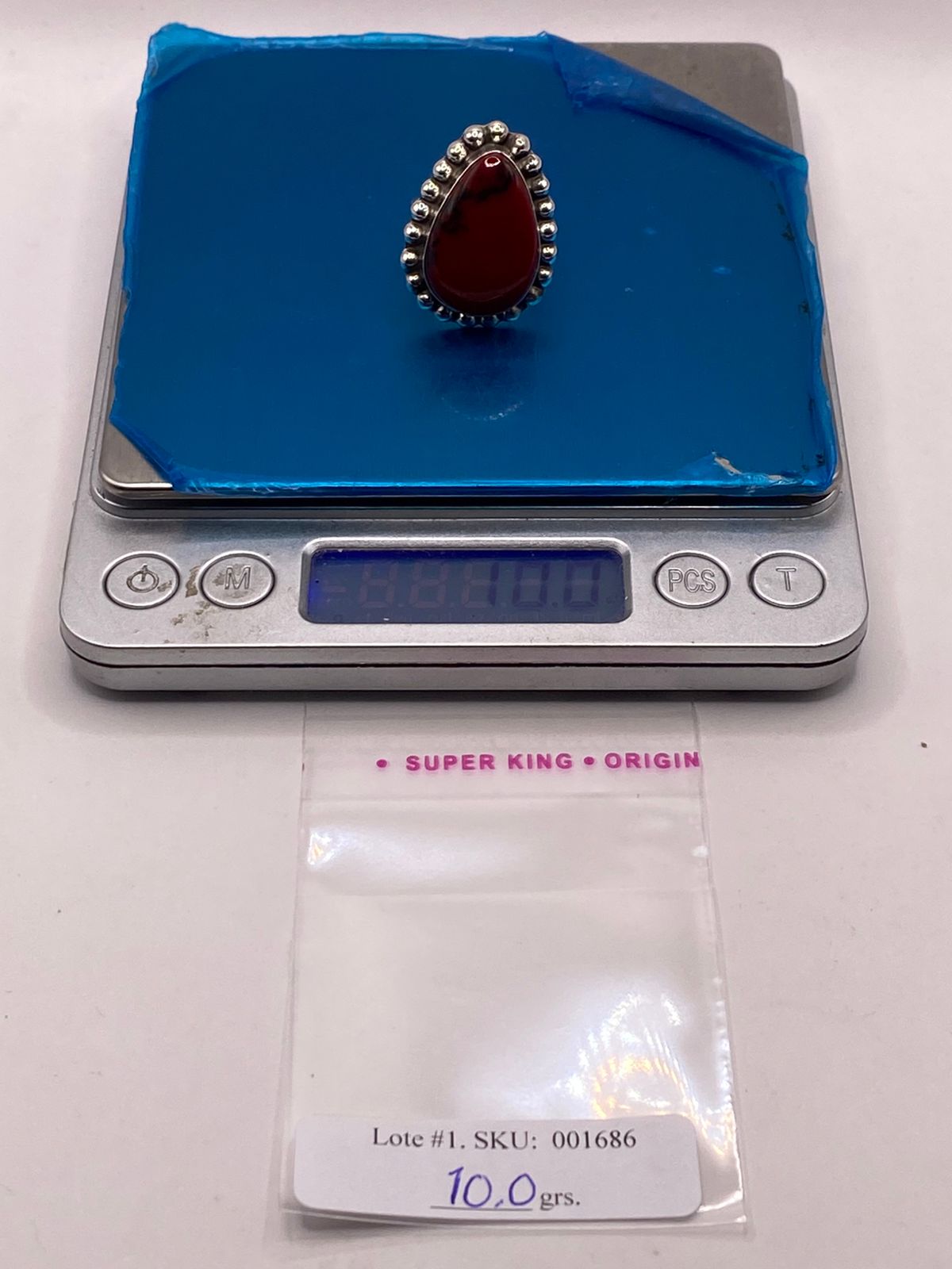 ANILLO DE PLATA LEY 925 CON JASPE ROJO