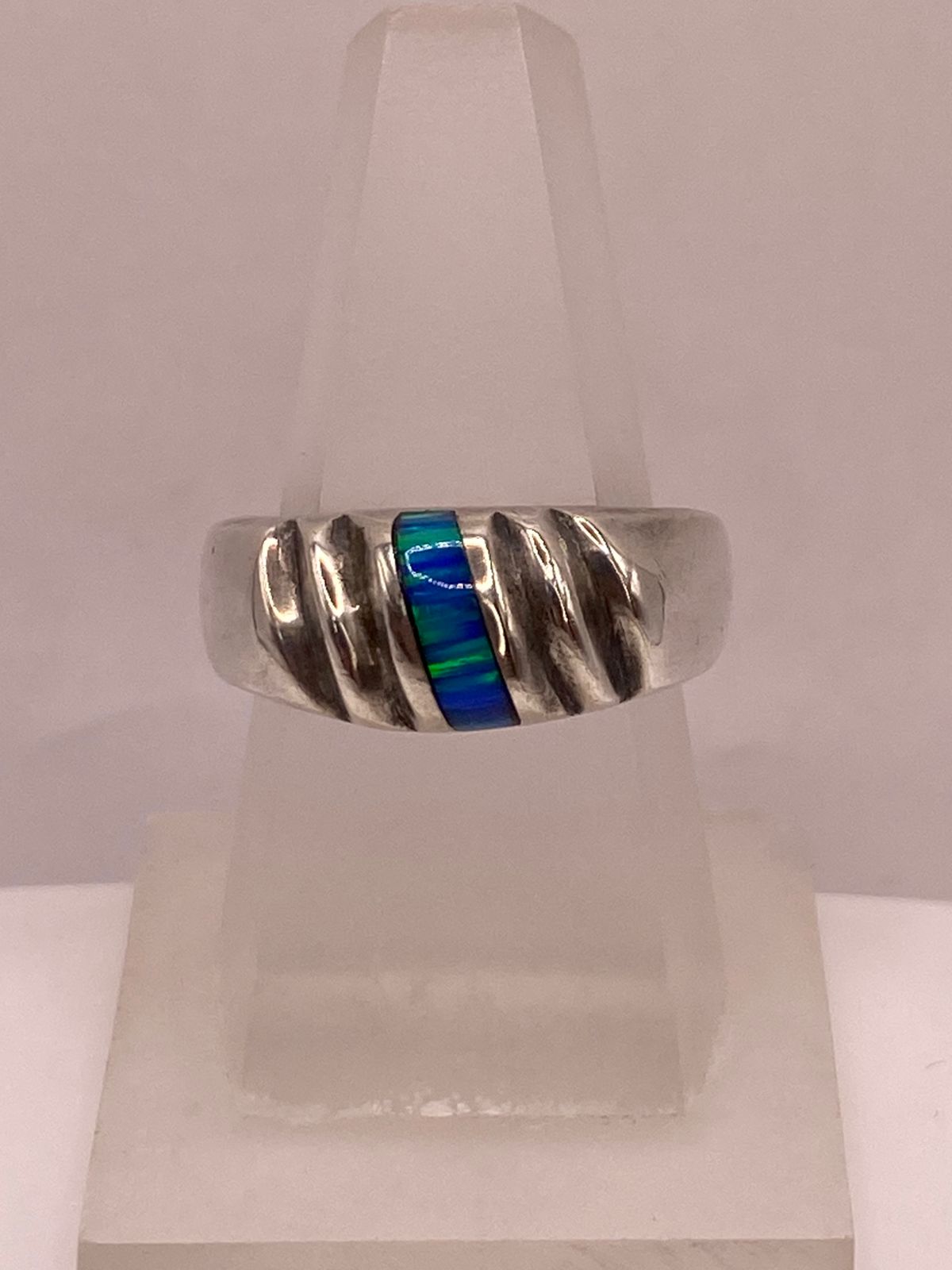 ANILLO DE PLATA LEY 925 CON ÓPALO DE FUEGO AZUL