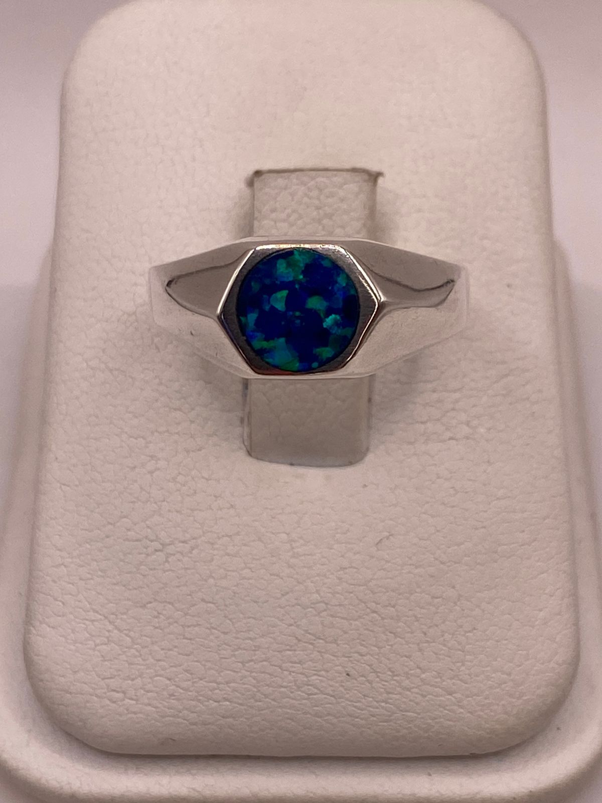ANILLO DE PLATA LEY 925 CON ÓPALO DE FUEGO AZUL