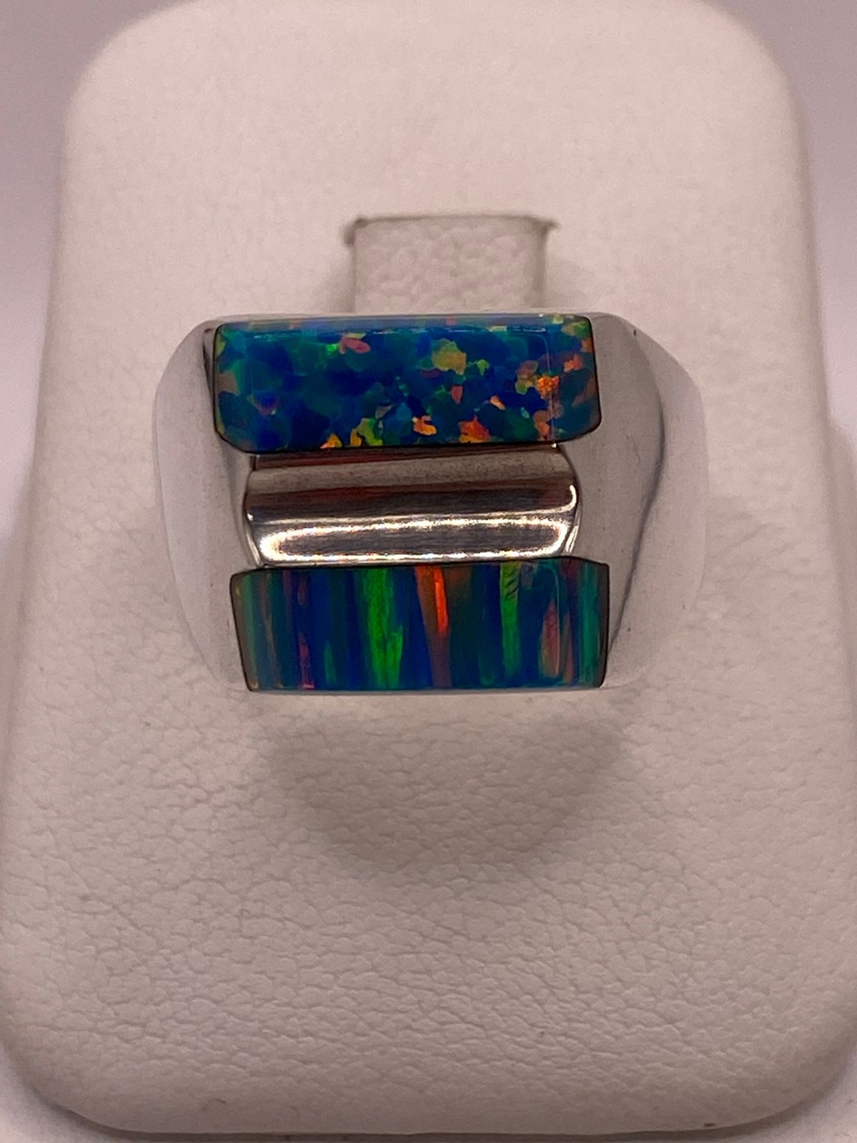 ANILLO DE PLATA LEY 925 CON ÓPALO DE FUEGO MULTICOLOR