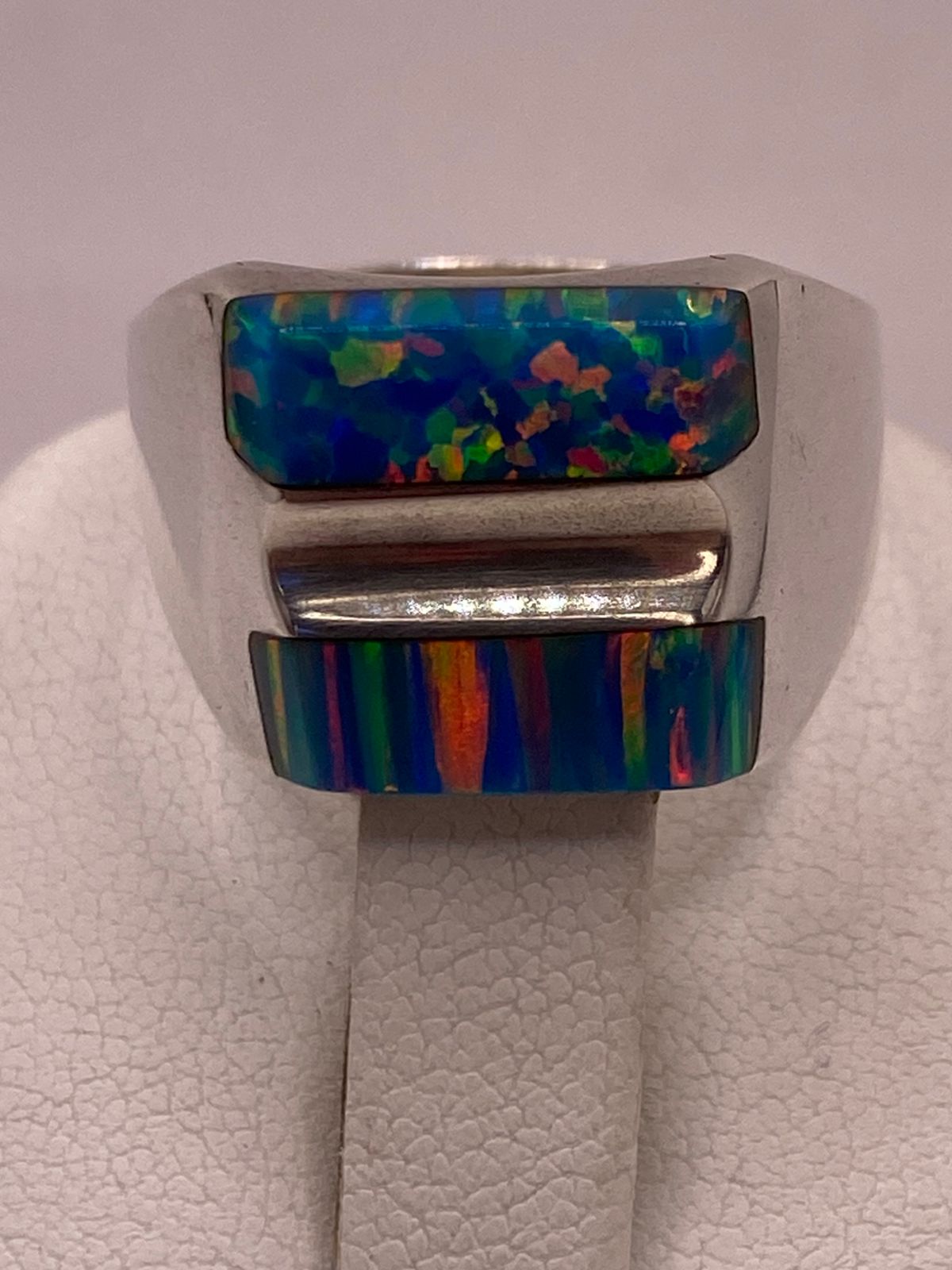 ANILLO DE PLATA LEY 925 CON ÓPALO DE FUEGO MULTICOLOR