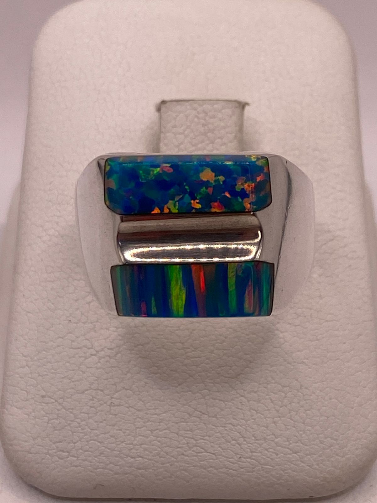 ANILLO DE PLATA LEY 925 CON ÓPALO DE FUEGO MULTICOLOR