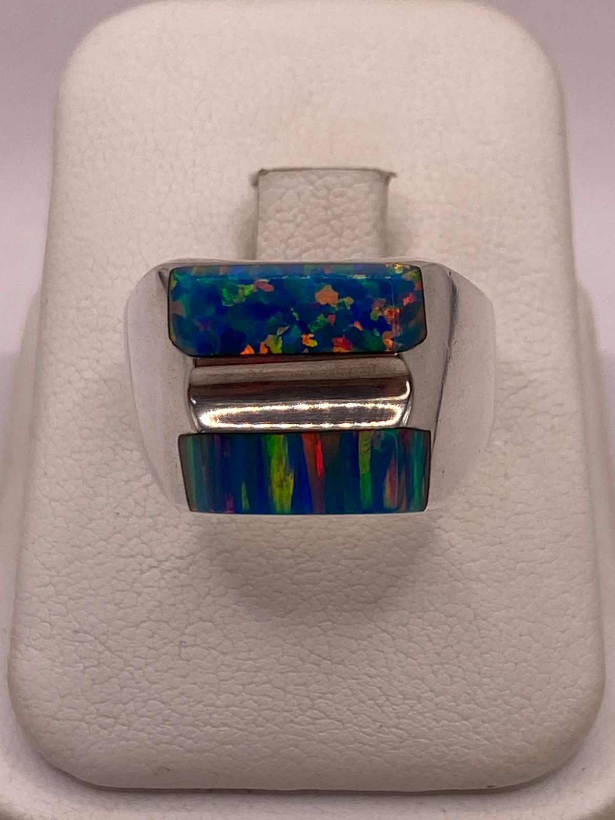 ANILLO DE PLATA LEY 925 CON ÓPALO DE FUEGO MULTICOLOR