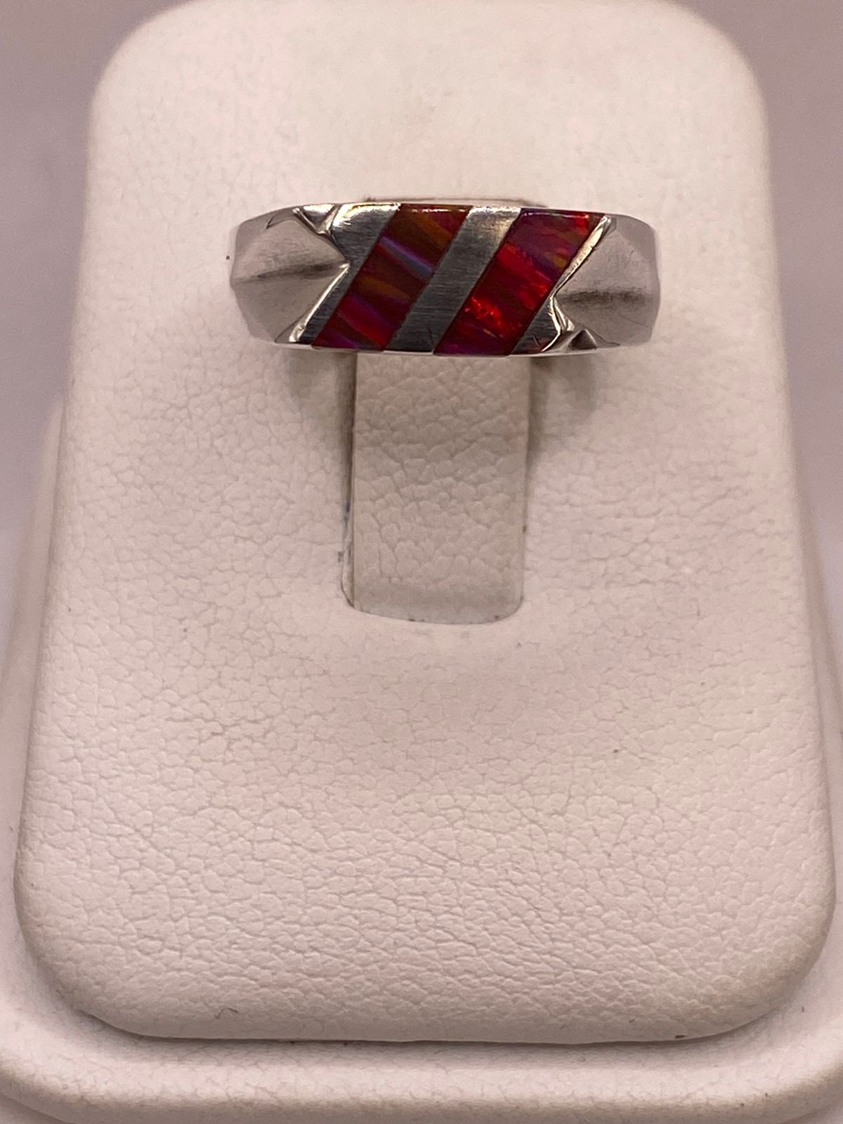 ANILLO DE PLATA LEY 925 CON ÓPALO DE FUEGO ROJO Y NARANJA