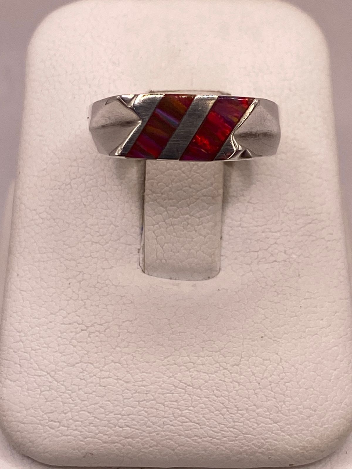 ANILLO DE PLATA LEY 925 CON ÓPALO DE FUEGO ROJO Y NARANJA