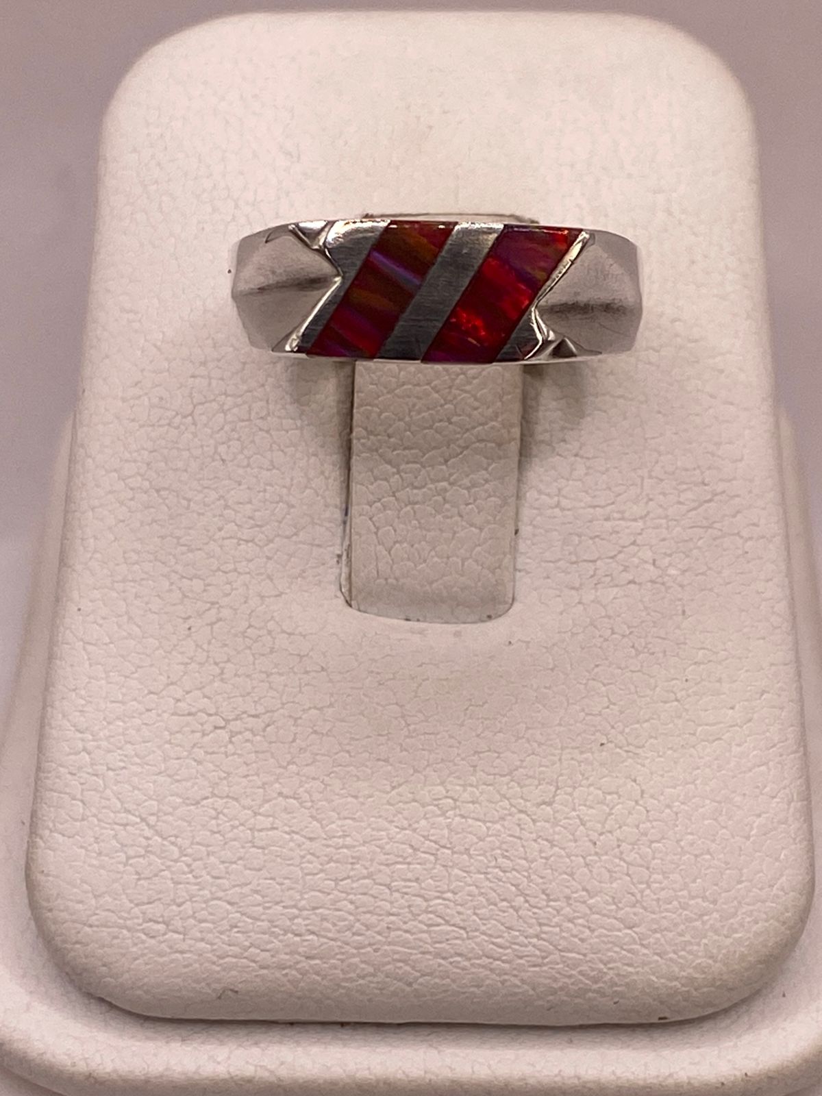 ANILLO DE PLATA LEY 925 CON ÓPALO DE FUEGO ROJO Y NARANJA