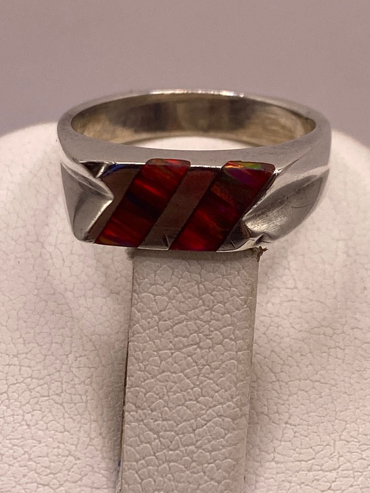 ANILLO DE PLATA LEY 925 CON ÓPALO DE FUEGO ROJO Y NARANJA