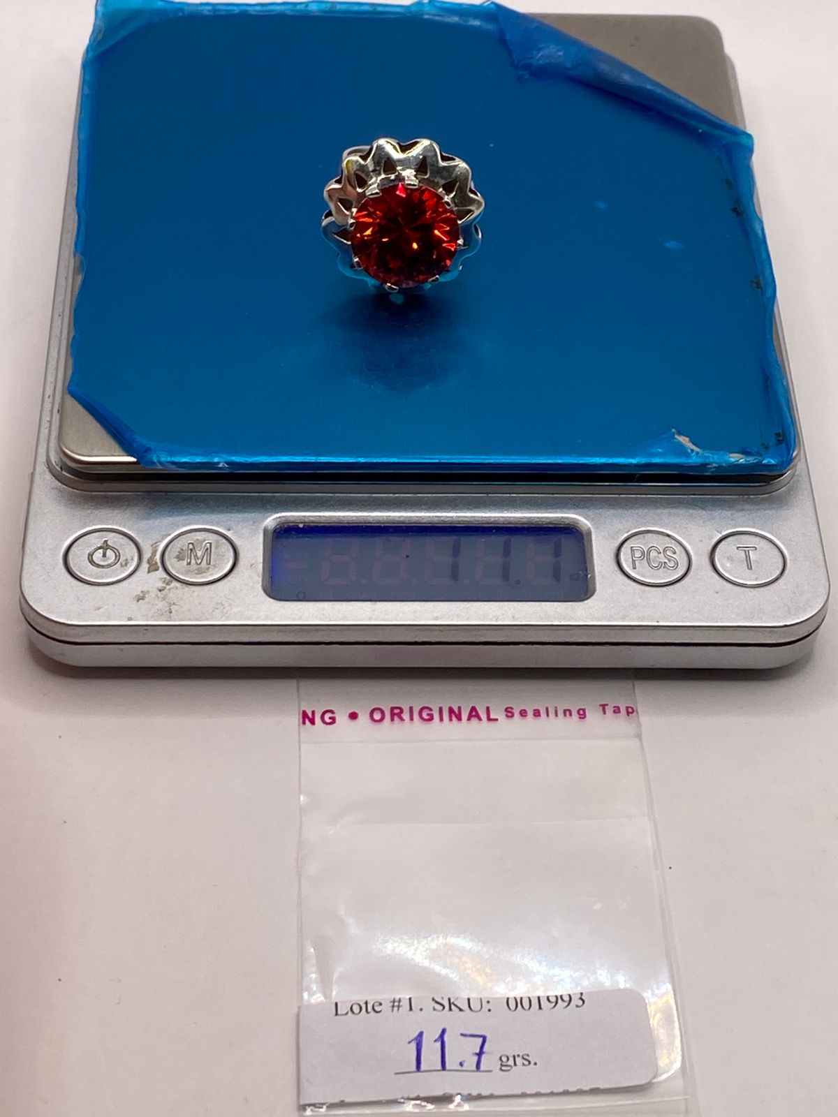 Anillo de Plata Ley 925 con Zirconia Roja Diseño Floral