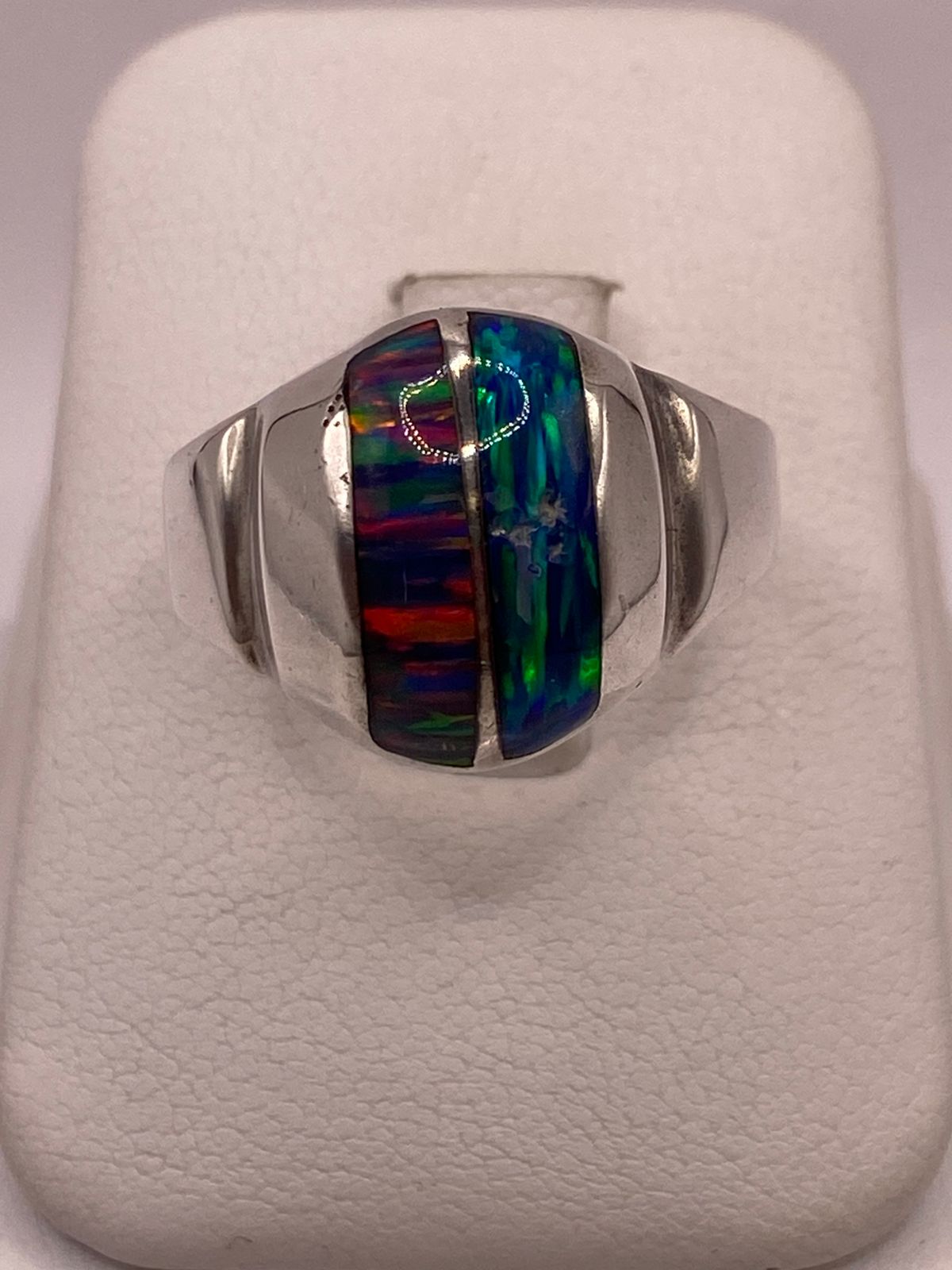 ANILLO DE PLATA LEY 950 CON ÓPALO DE FUEGO MULTICOLOR