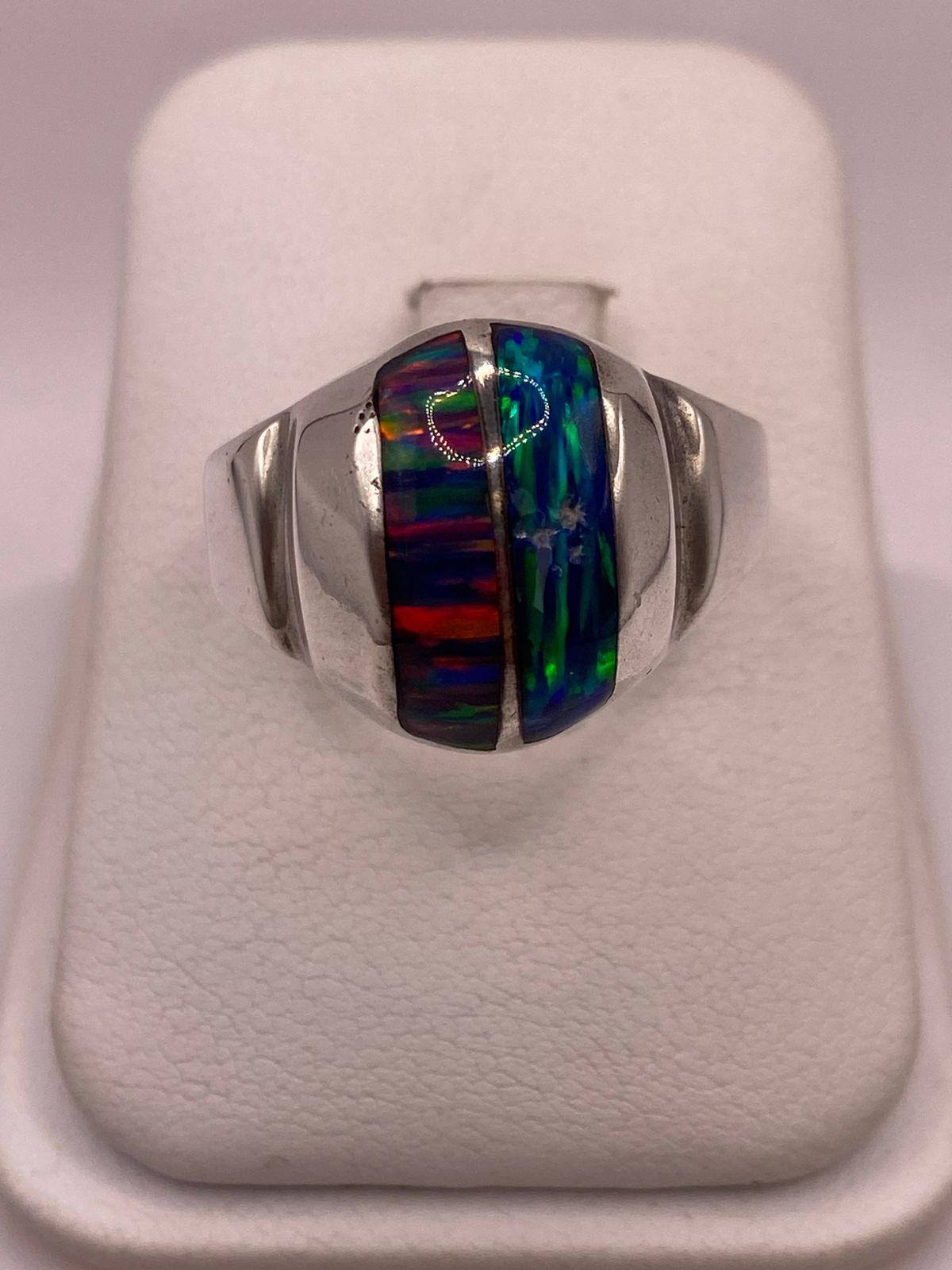 ANILLO DE PLATA LEY 950 CON ÓPALO DE FUEGO MULTICOLOR