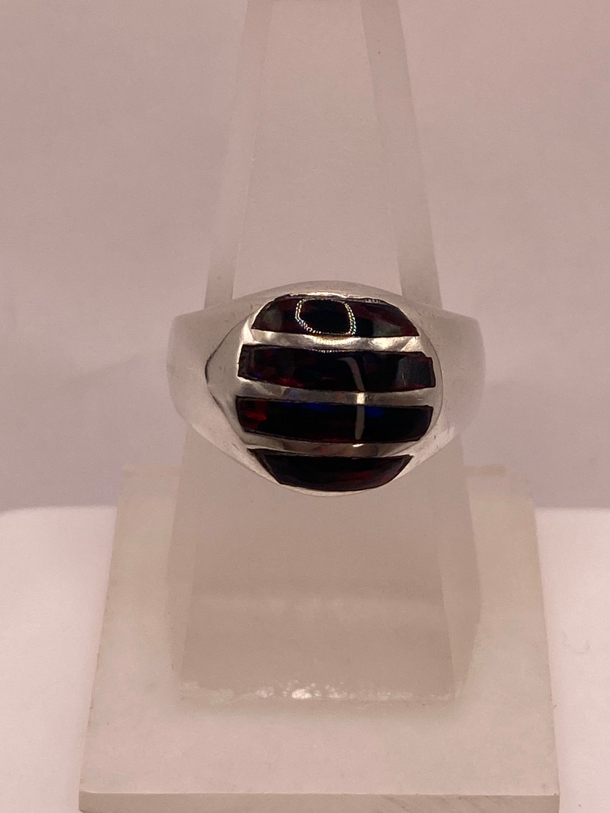 ANILLO DE PLATA LEY 950 CON ÓPALO DE FUEGO ROJO