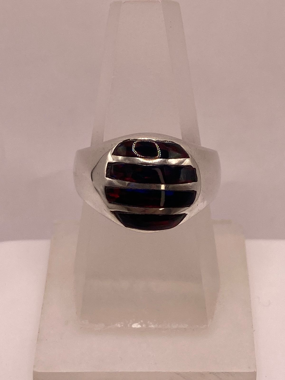 ANILLO DE PLATA LEY 950 CON ÓPALO DE FUEGO ROJO