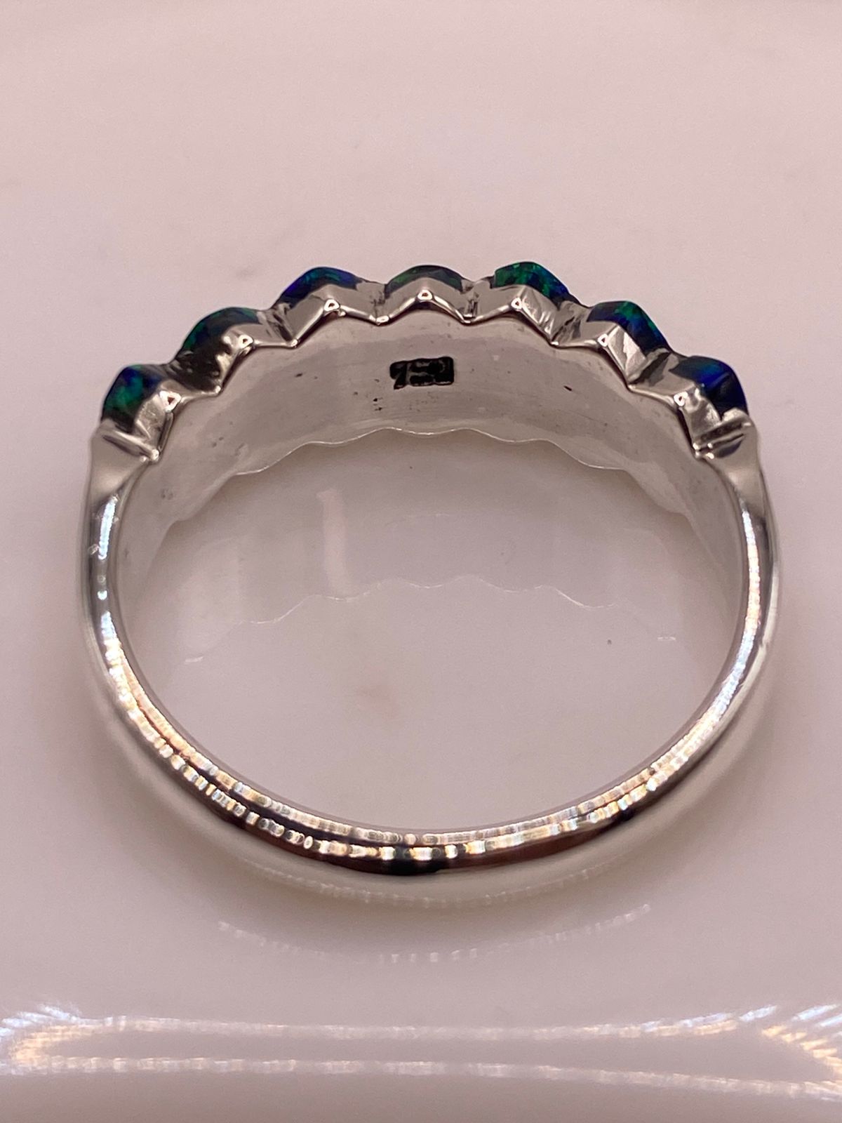 💙 ANILLO DE PLATA .950 CON ÓPALO DE FUEGO AZUL DISEÑO CONTEMPORÁNEO MULTIPIEDRA