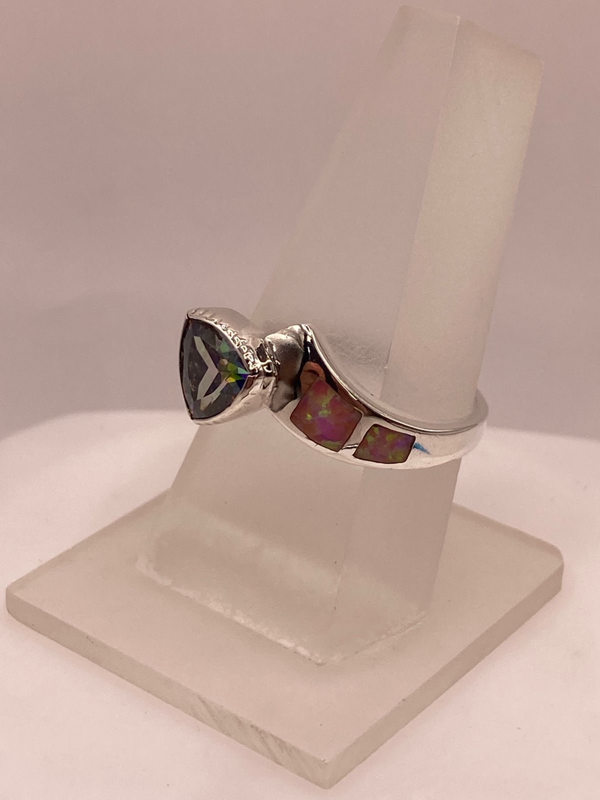 🌈 ANILLO DE PLATA .950 CON ÓPALO DE FUEGO Y ZIRCONIA MULTICOLOR DISEÑO MODERNO
